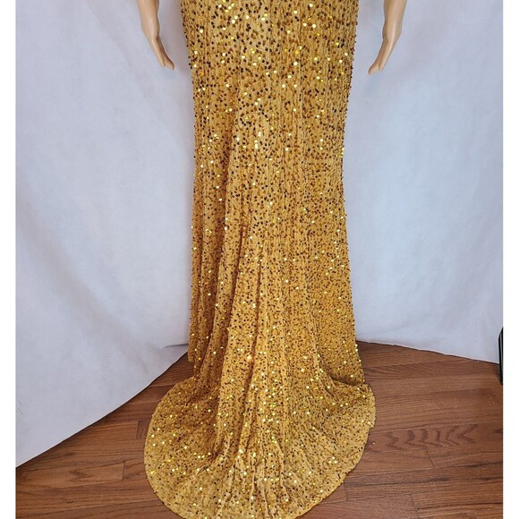 New Prom Special Occasion (0) Gold Velvet Embroidered & Sequin Corset Maxi Dress - Picture 8 of 10